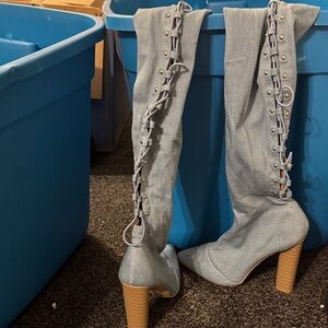 Elegant Light Gray Over the Knee Boots